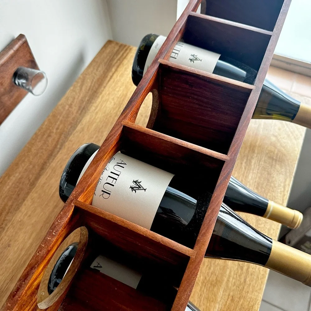 | crate & barrel • 10 bottle wooden wine rack • medium brown |